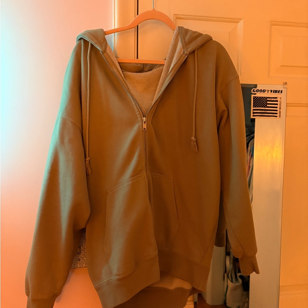 Brandy Melville Tan Zip-Up Hoodie